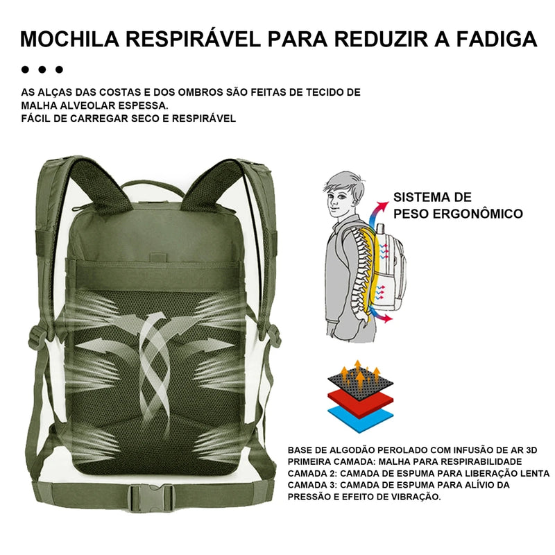 Mochila Tática Militar, Impermeável, 50L, Esportes, Acampamento, Caminhada, Trekking, Pesca, Caça, Assalto